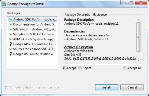 Android SDK Manager - Installing Platform