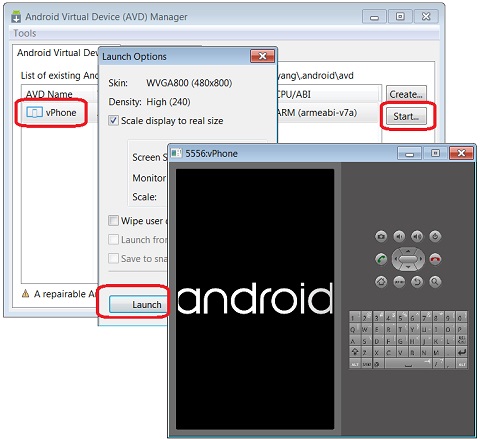 Android Emulator and Launch Options - R24