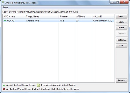 Android Virtual Device (AVD) Manager - R17