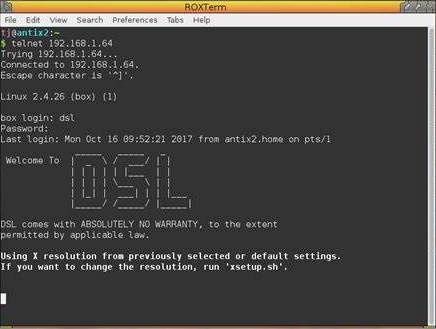 Telnet Session Screenshot