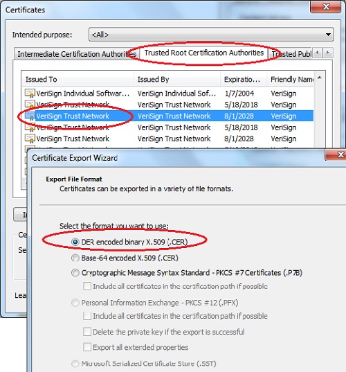 Microsoft IE - Export Certificates