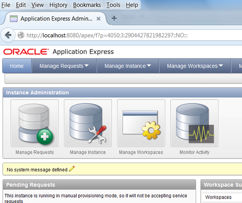 Oracle Application Express Admin Page