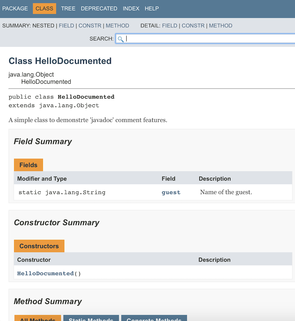 API Document Generated from javadoc-Style Comments