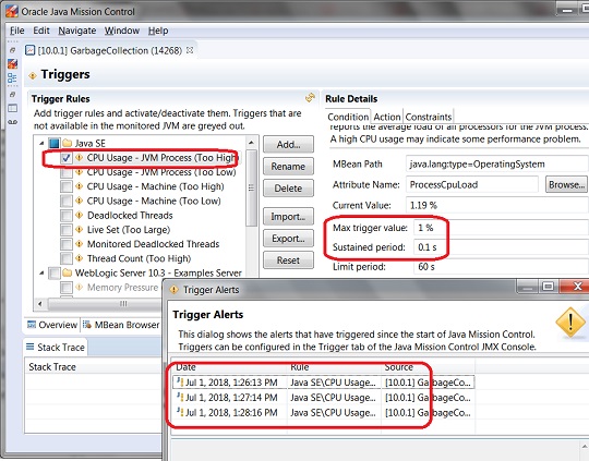 Monitoring Triggers on jmc JMX Console