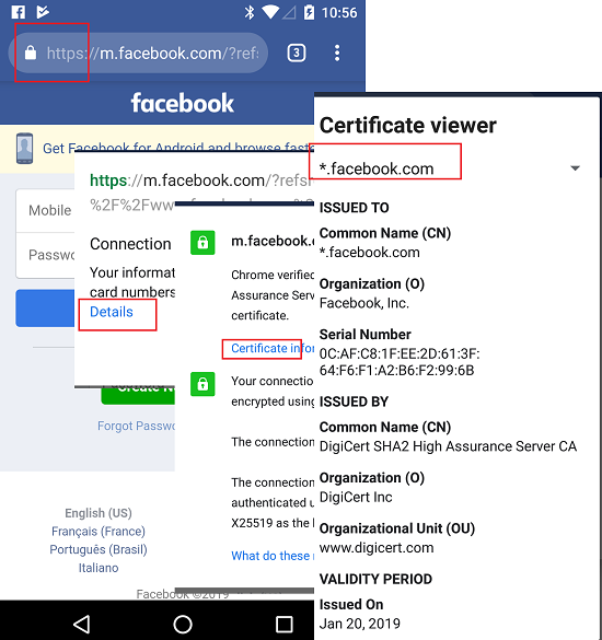 Viewing Server Certificate with Chrome on Android Phone