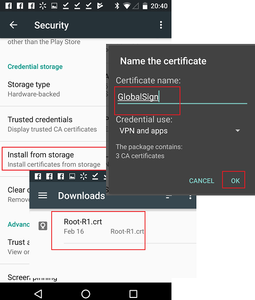 Installing Trusted Root Certificate on Android phone
