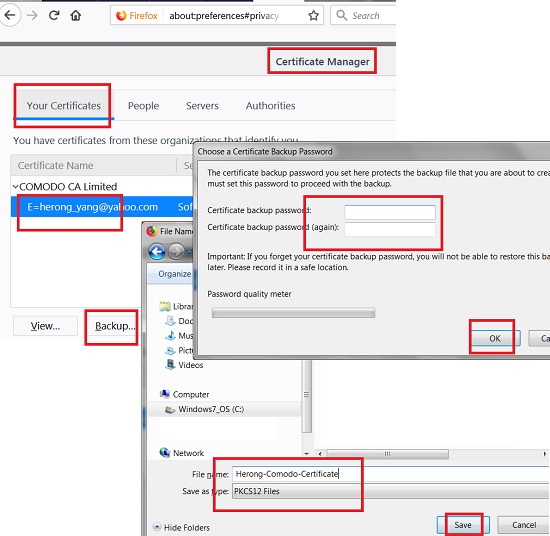 Viewing Comodo Personal Certificate in Firefox