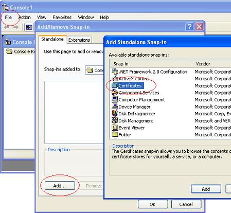 Certificates Console on Windows XP
