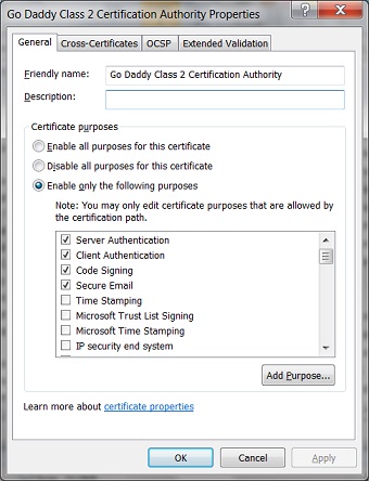 Certificate Properties on Windows MMC