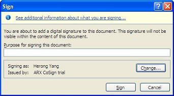 ARX CoSign Digital ID for MS Word