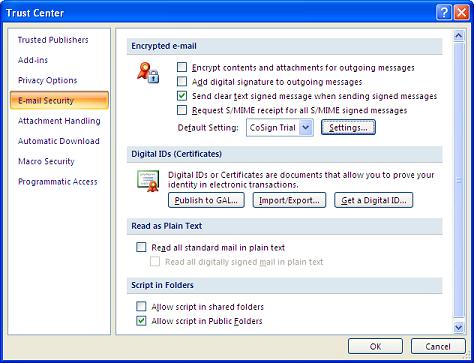 шифрование электронной почты в Outlook 2007