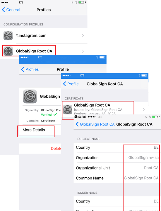 View Certificate Profile on iOS 10 iPhone
