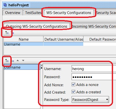 SoapUI - WS-Security Username Token Configuration