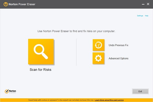Norton Power Eraser Main Screen