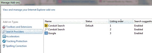 Conduit Search - Changed IE Search Providers