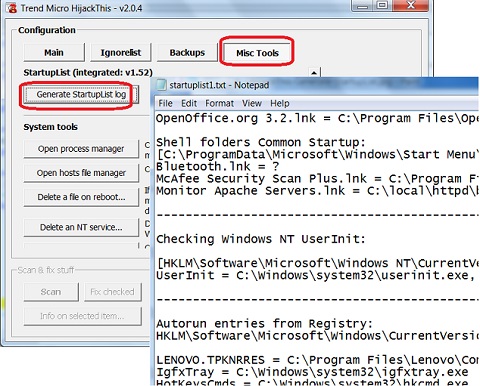 HijackThis Generating Startup List