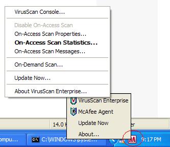 McAfee VirusScan Menu