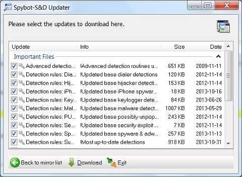 Spybot Update File List