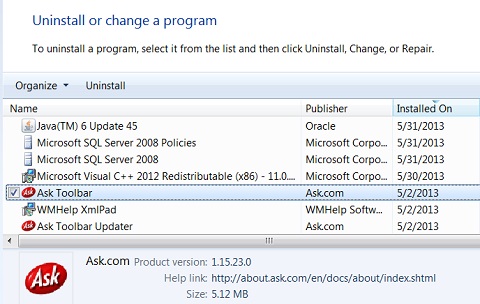 Windows 7 Installed Programs