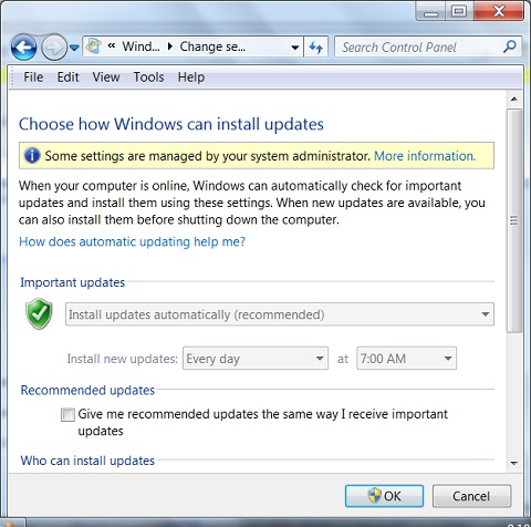 Windows 7 System Update Settings