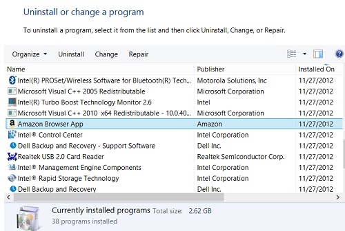 Windows 8 Uninstall Programs