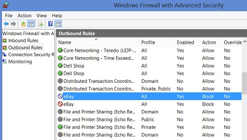 Windows 8 Windows Firewall Outbound Rules