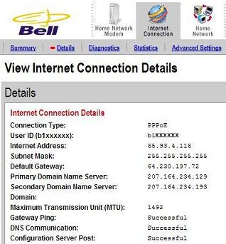 DSL Modem Internet Connection Details