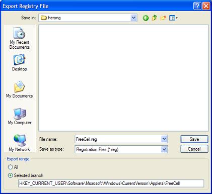 Exporting Registry Key: FreeCell 