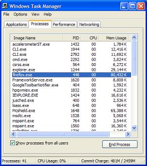 Windows Task Manager - Processes Tab
