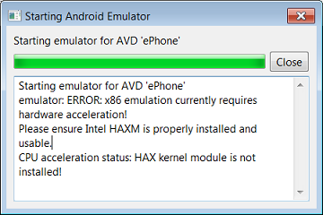 Android AVD Start Error - Intel HAXM Required