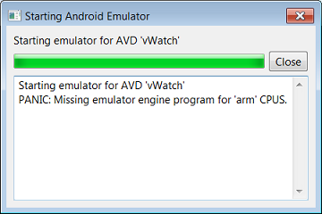 Android AVD Start Error - Missing 'arm' CPUS