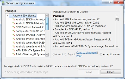 Android SDK Manager R24 - Installing Platform