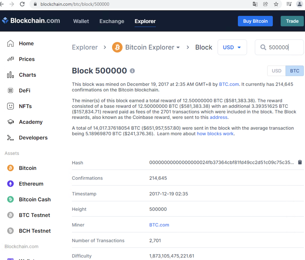 Bitcoin Block # 500000