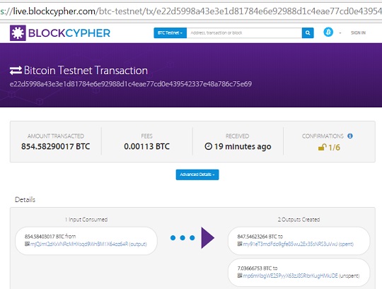 View Transaction on live.blockcypher.com