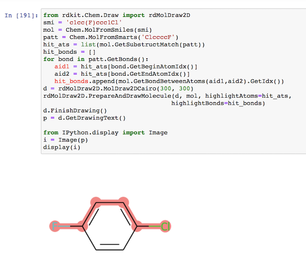 RDKit rdMolDraw2D.PrepareAndDrawMolecule - Substructure Highlight