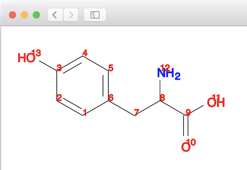 Open Babel SVG Picture - Tyrosine Molecule with Indeces