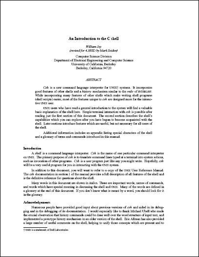 An Introduction to the C shell by William Joy