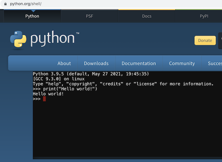 Python Shell at python.org