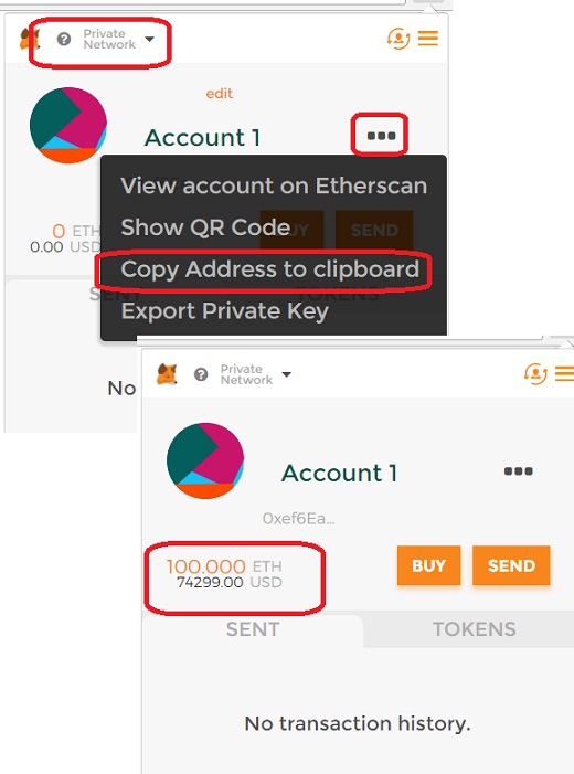 Transfer Ether Fund to MetaMask Account