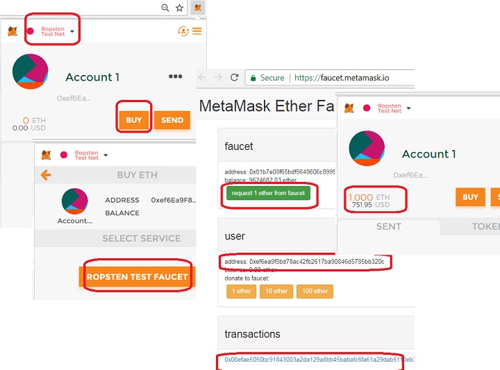 Get Ether from faucet.metamask.io
