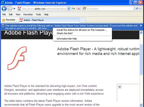 Missing Flash Player on IE 8