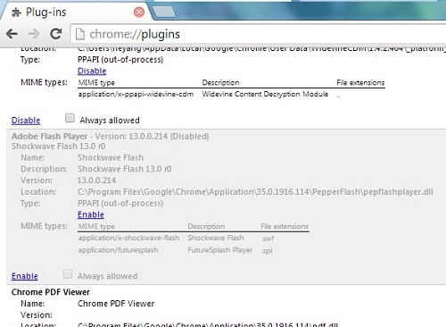 Pepper Flash Plugin Disabled in Chrome 35