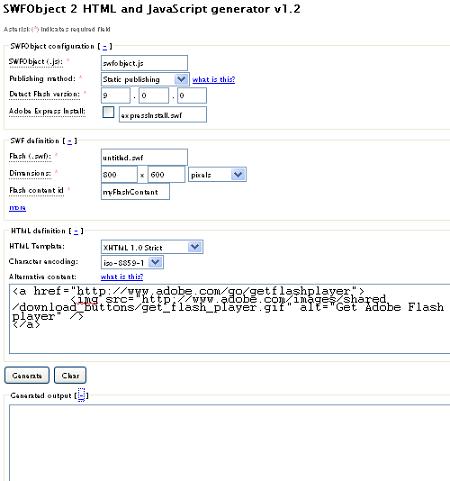 SWFObject HTML Code Generator