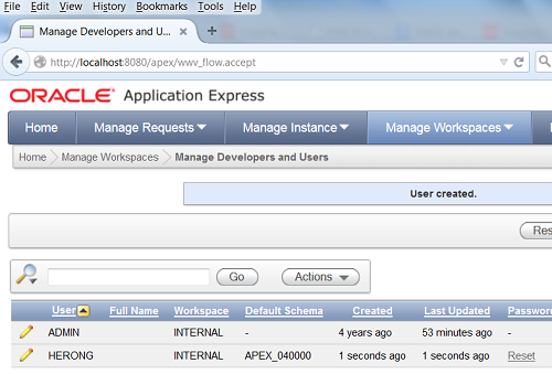 Oracle Application Express - User List