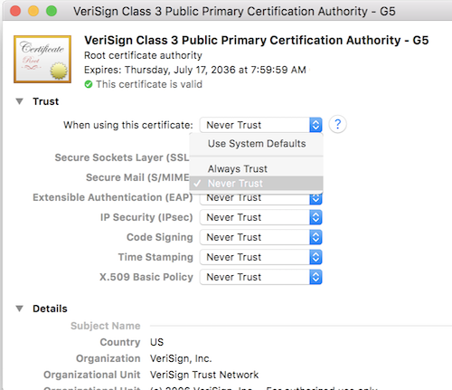 Detrust Root Certificate in Keychain Access