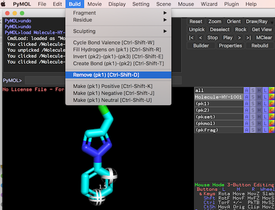 MyMol Remove pk1 (First Picked Atom)
