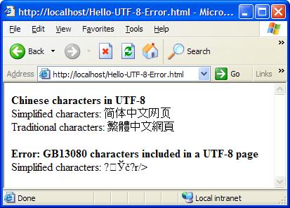 Chinese Web Page using UTF-8 with GB18030 Characters
