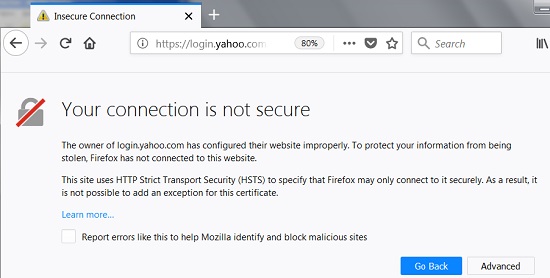 Certificate Error Page - Mozilla Firefox