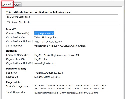 Server Certificate General Information