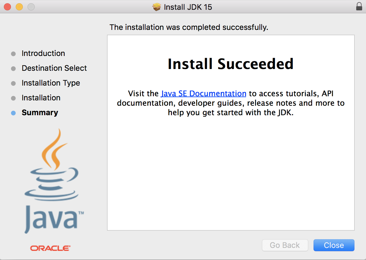 JDK 15 Installation Screen